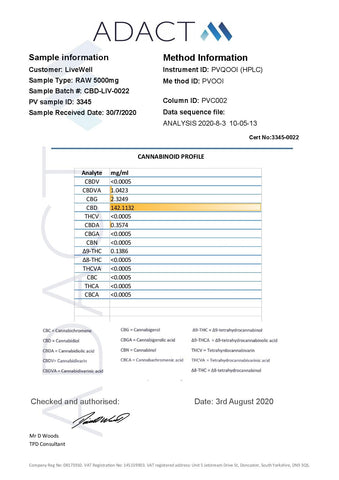 LVWell CBD 5000mg 10ml Raw Cannabis Oil